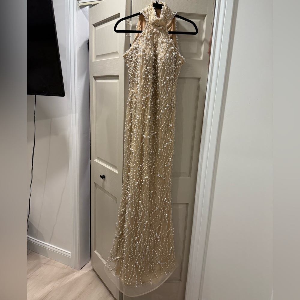 Elegant Gold Beaded Evening Gown
